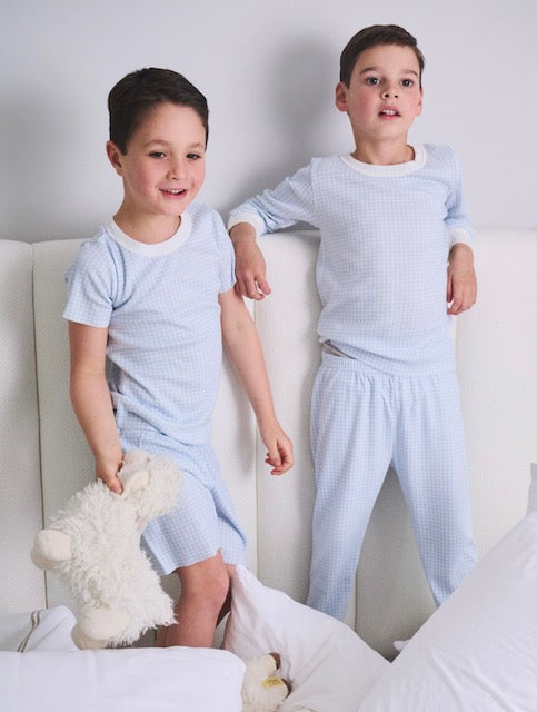 Polkadot BOYS 2 pc SET CREW LS & PANT Blue Gingham Print