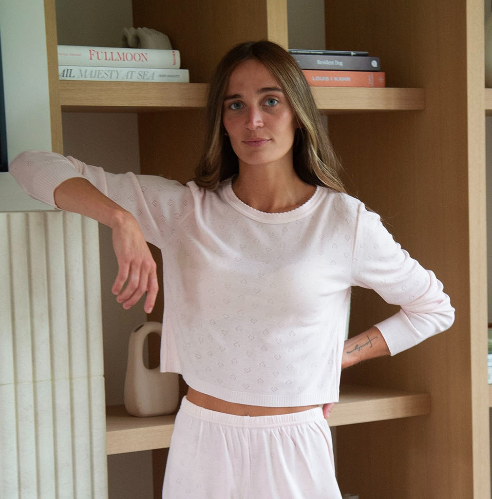 Polkadot NELL CROP SLOUCHY - Ballet Pink Hearts Pointelle