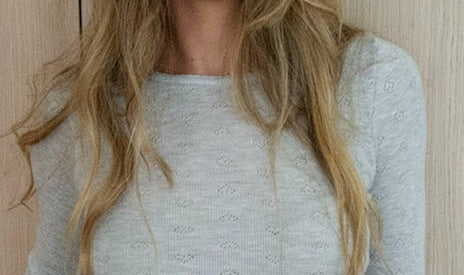 Polkadot VAL CREW Fitted Long Sleeve - Heather Grey Hearts Pointelle