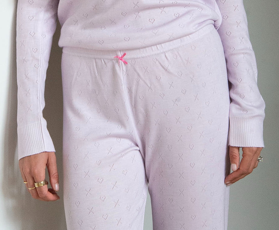 Polkadot LONG PANT - Lilac Hearts-X Pointelle -Restocked