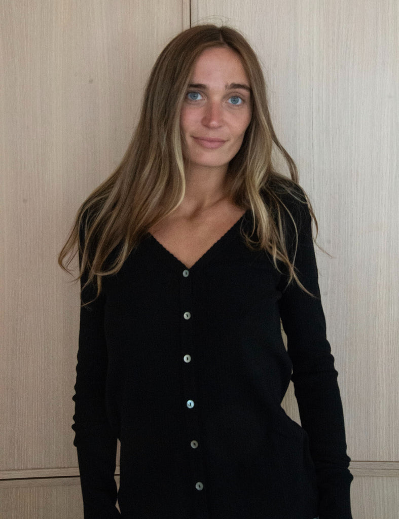 Polkadot MARKIE SLOUCHY V CARDIGAN - Black Rib Knit