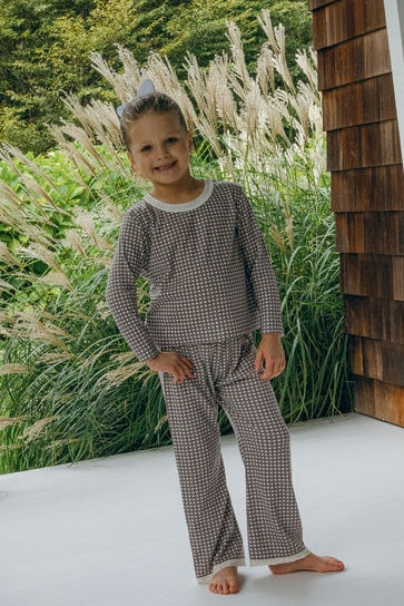Polkadot GIRLS RACHEL SET Slouchy Top & Wide Leg Pant - Brown Gingham Print