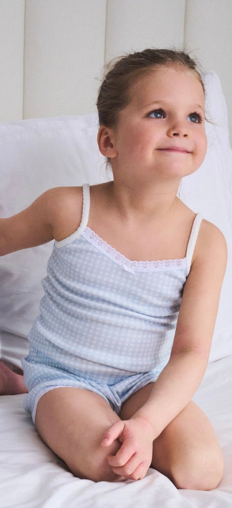 Polkadot GIRLS SHORT - Blue Gingham Print