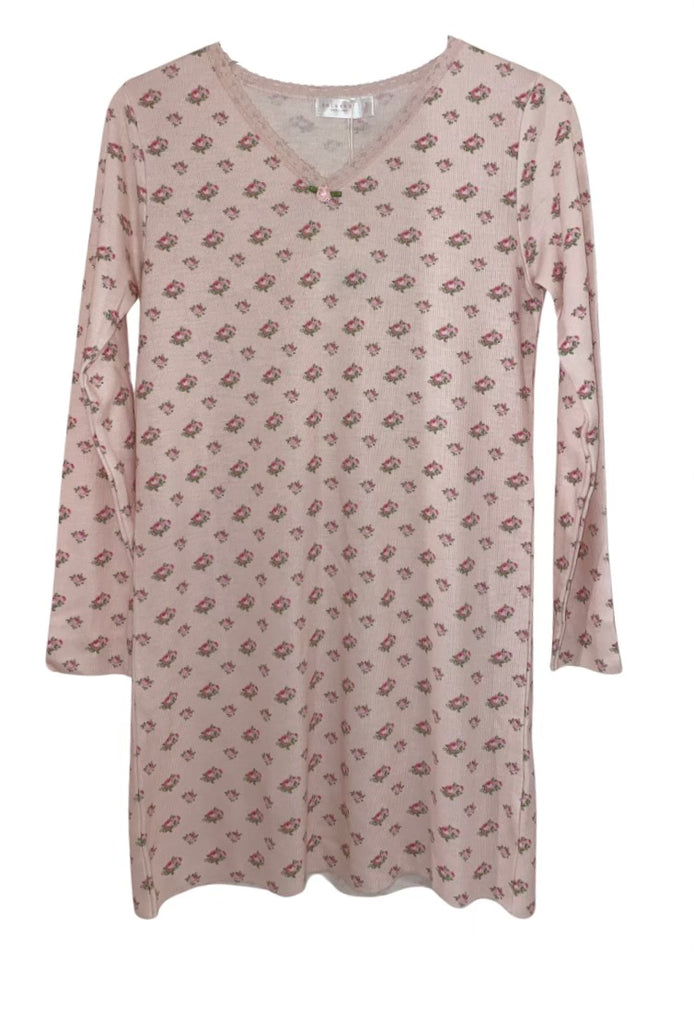 Polkadot GIRLS DRESS V Long Sleeve - Pink Vintage Ditsy Rose Print