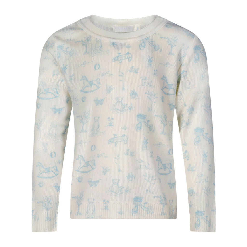 Polkadot BABY BOYS SET Crew LS & Pant - Blue Toile Print