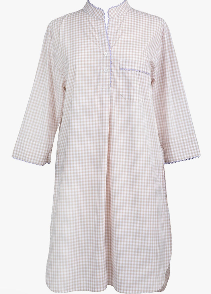 LENORA~ Gingham nightshirt w Ric Rac trim