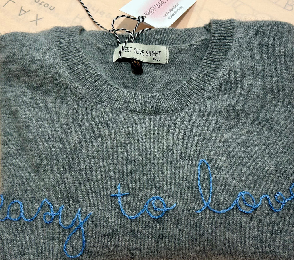 SWEET OLIVE STREET~ Gray cashmere sweater “Easy to Love”