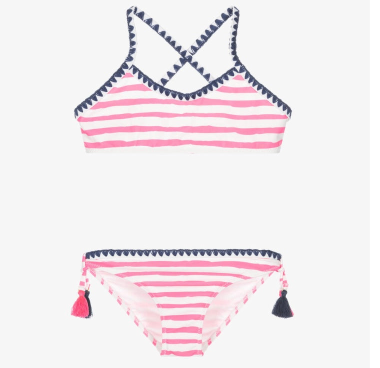 SUNUVA~ 2 pc carnival bikini neon pink/navy