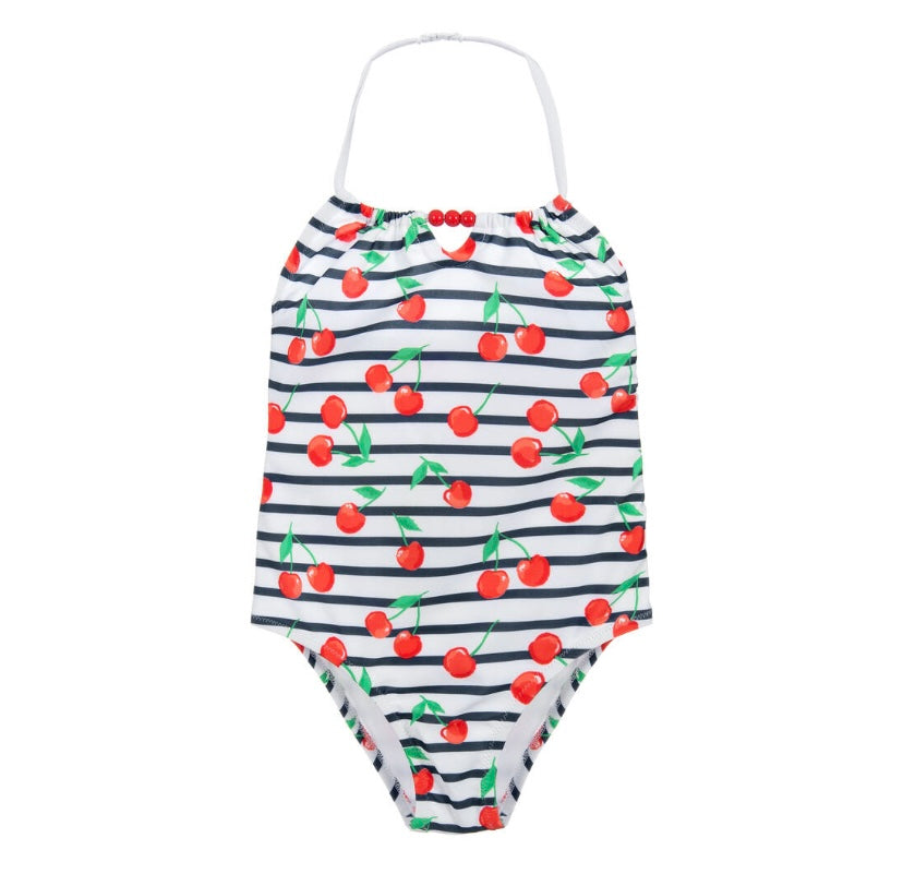 SUNUVA~ 1 pc navy/white stripe w cherry print