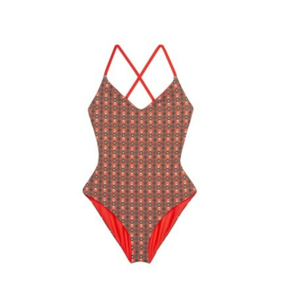 THE GREAT~ Reversible tile print lace up swim suit