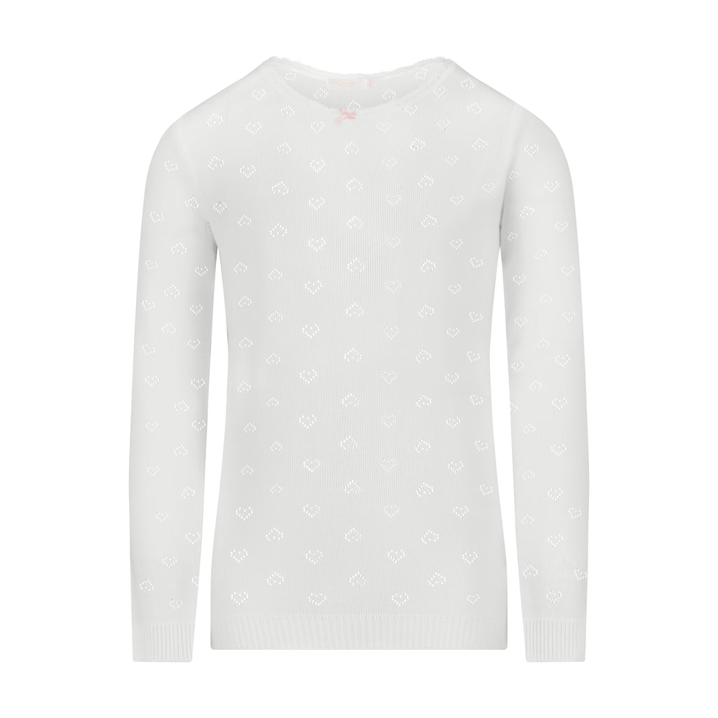Polkadot GIRLS & BABY CREW Long Sleeve - Pearl White Hearts Pointelle -Restocked