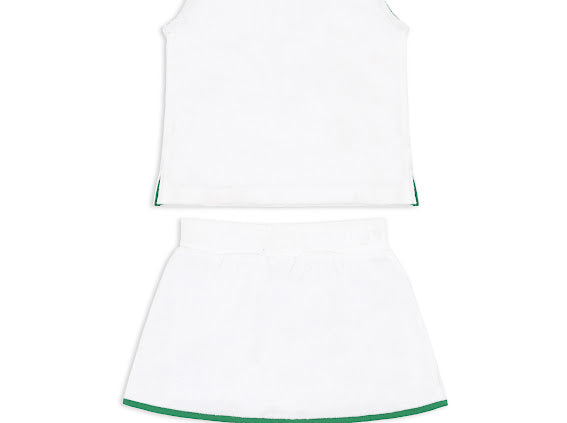 MINNOW~ Girls white French Terry top and skort set w green trim