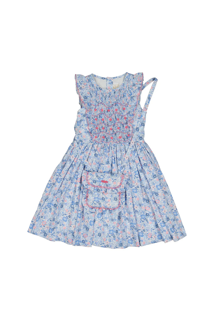 ANTOINETTE PARIS~ Marguerite blue floral frilled sleeveless smocked dress with purse