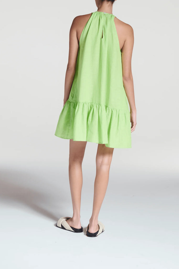 ASCENO~ Adana linen halter short dress w drop waist.