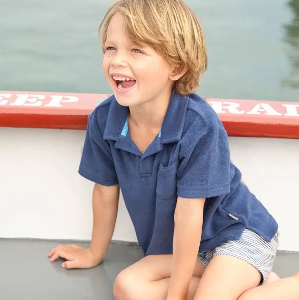 MINNOW~ Boys Newport navy French Terry polo shirt