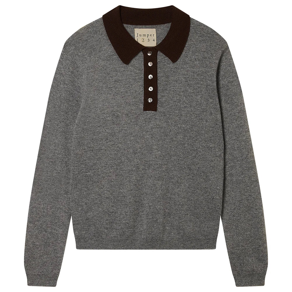 Jumper 1234~Contrast polo cashmere sweater