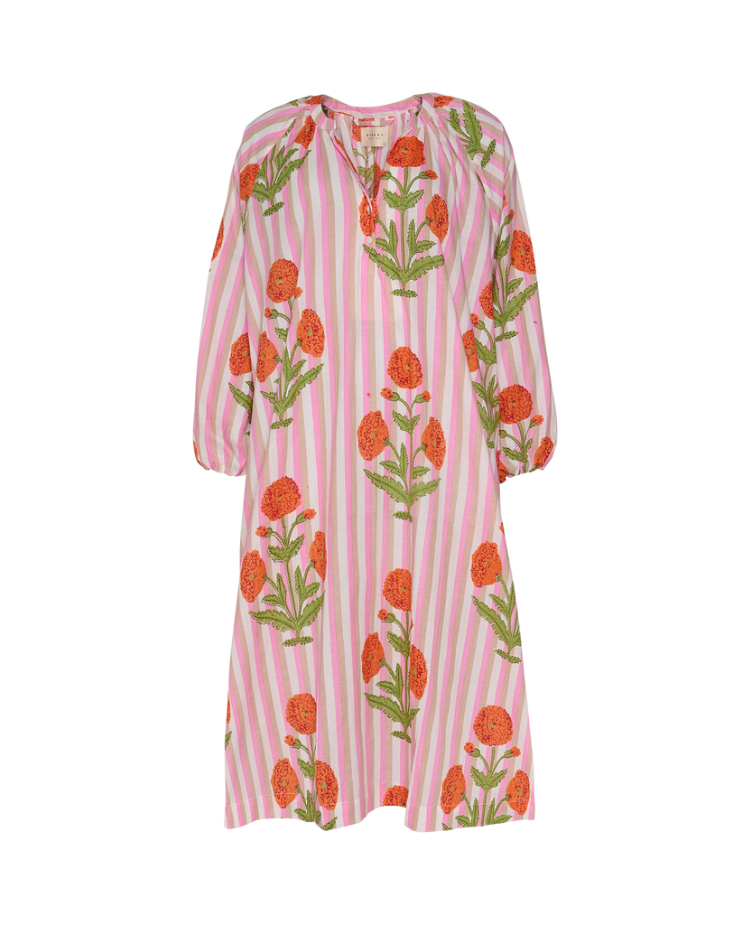 SISSEL EDELBO~ Blush stripe mandarin dress floral print
