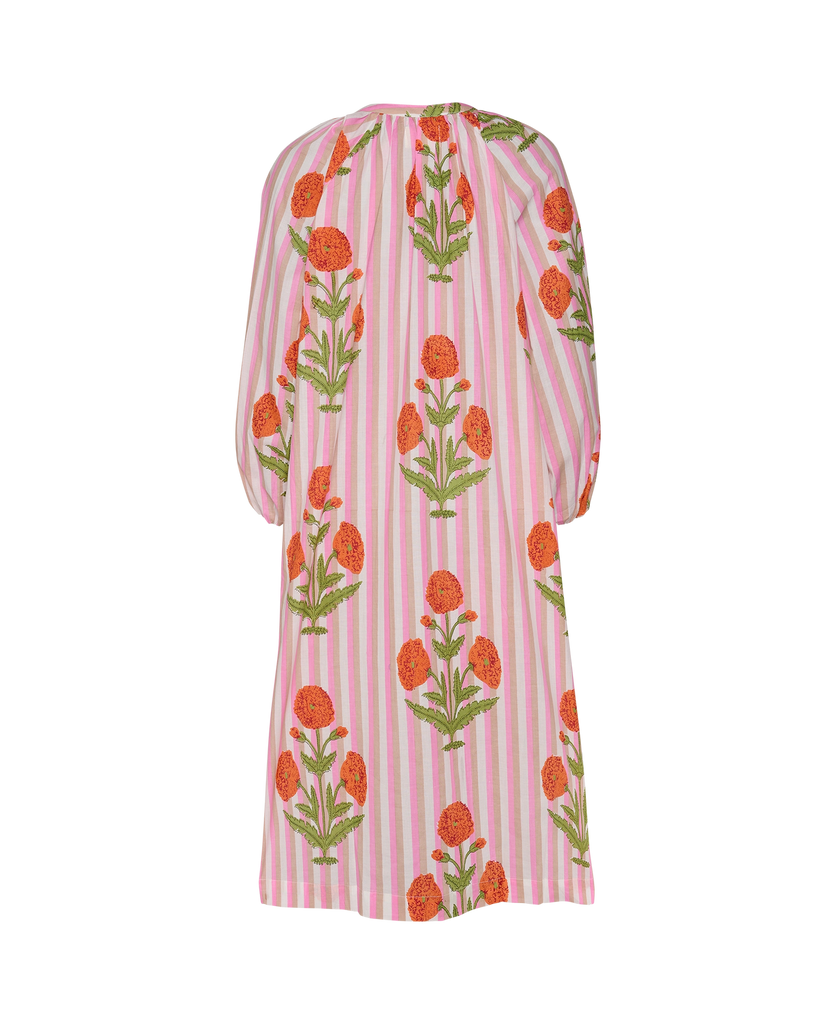 SISSEL EDELBO~ Blush stripe mandarin dress floral print