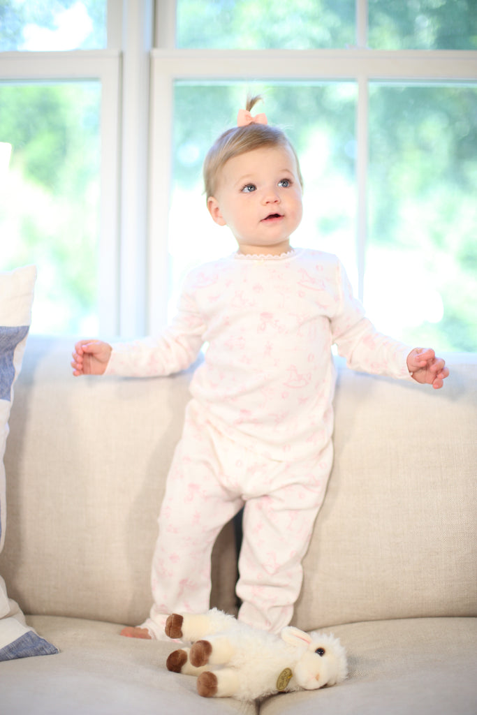 Polkadot GIRLS & BABY SET Crew LS & Pant - Pink Toile Print