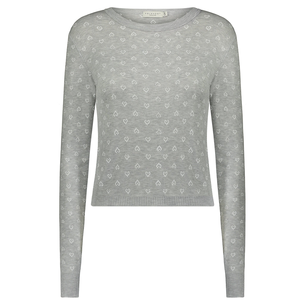 Polkadot NELL CROP SLOUCHY - Heather Grey Hearts Pointelle