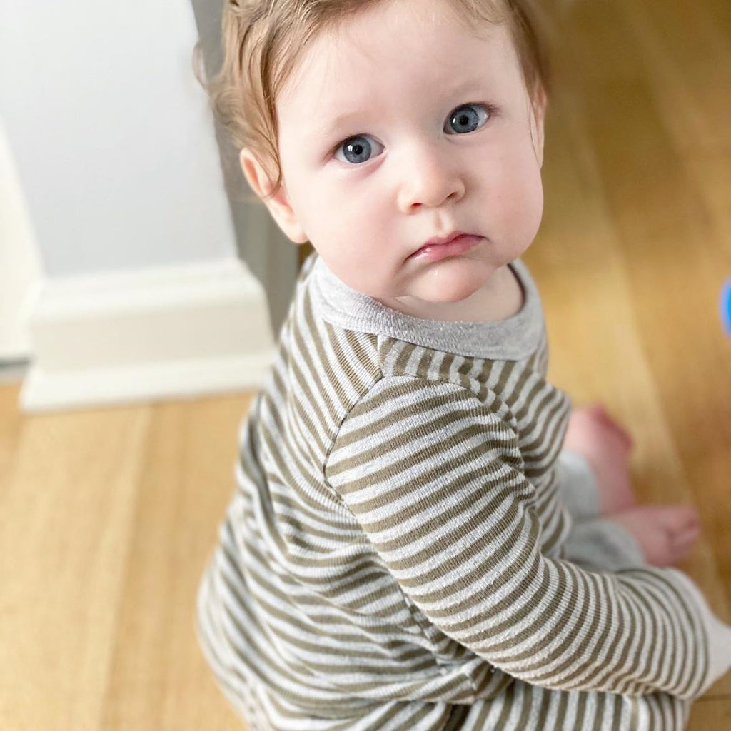 Polkadot BOYS & BABY SET Crew LS & Pant - Loden/Heather Grey Sailor Stripe