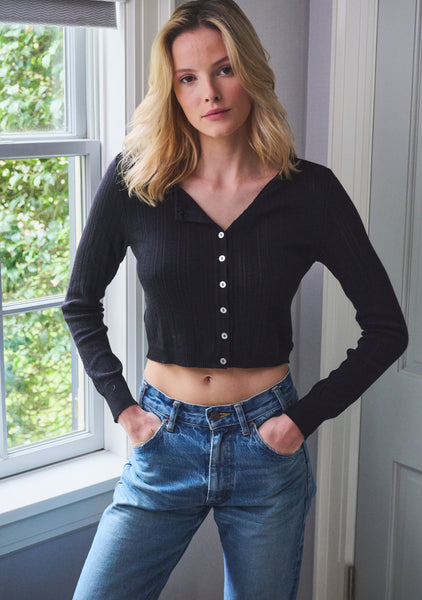 Polkadot CROP CARDIGAN - Black Windsor Pointelle | RELAX HAMPTON