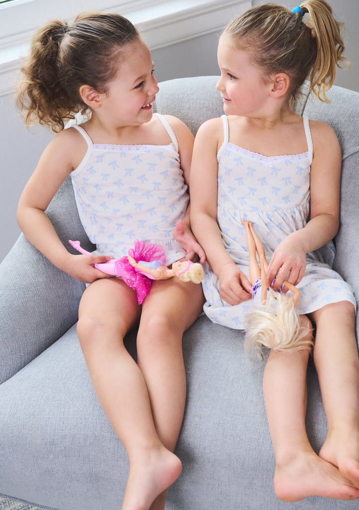Polkadot GIRLS BABYDOLL GOWN - Blue Forever Love Bow Print