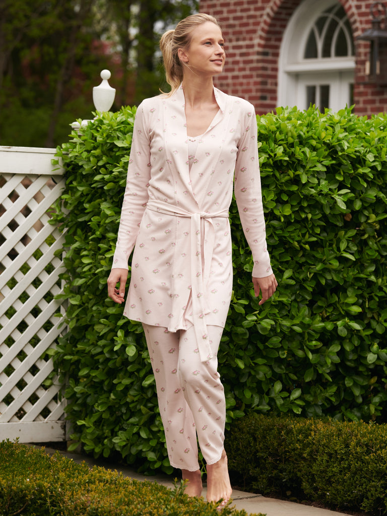 Polkadot Cardigan ROBE - Pink Vintage Rose Print