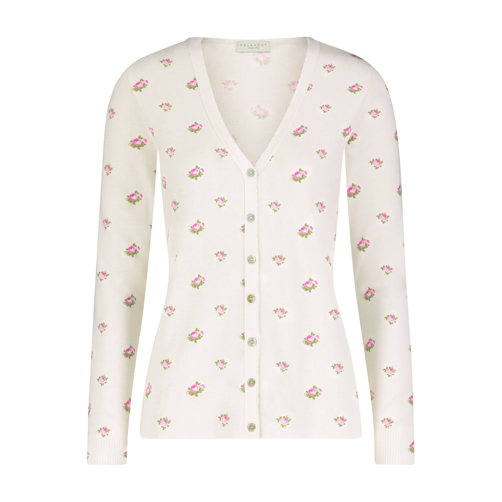 Polkadot SLOUCHY V CARDIGAN - Cream Vintage Rose Print -Restocked