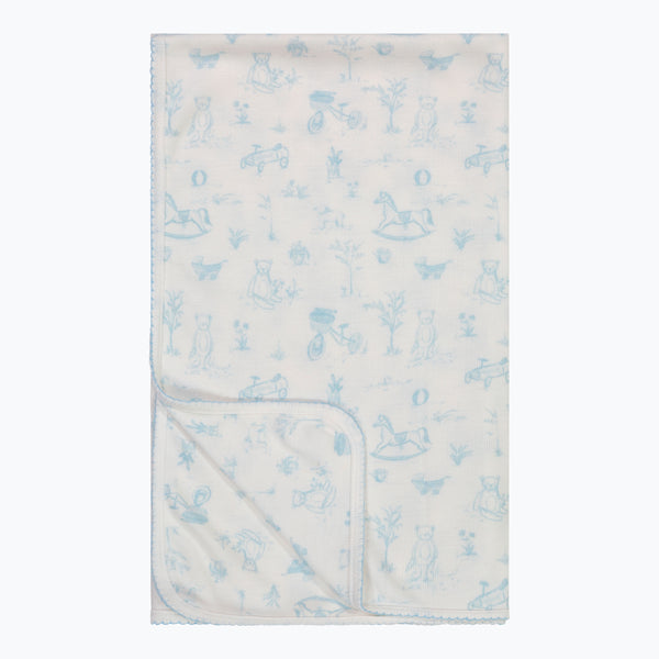Polkadot BOYS BABY BLANKET - Blue Toile Print