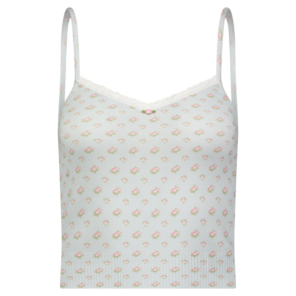 Polkadot LIZ CROP CAMI - Blue Ciel Ditsy Rose Print