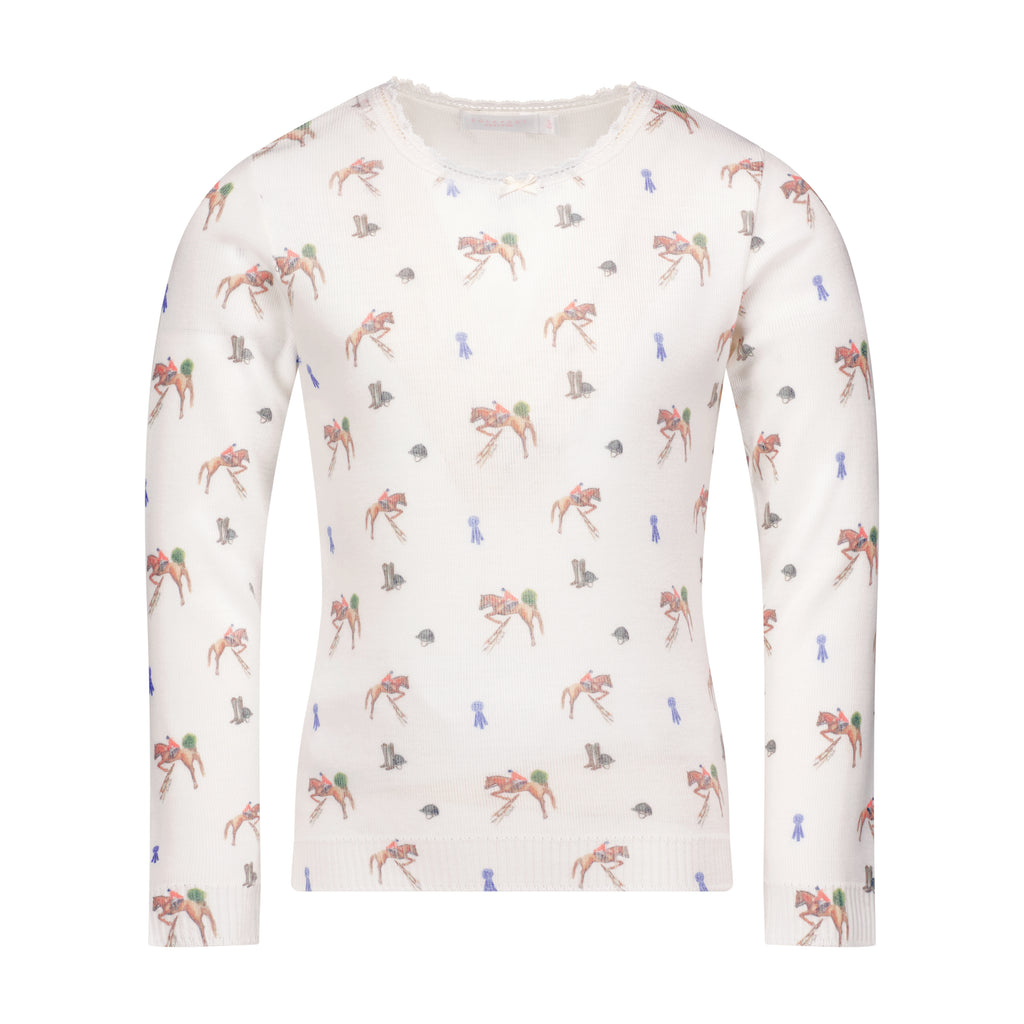 Polkadot GIRLS CREW Long Sleeve - Vintage Equestrian Print