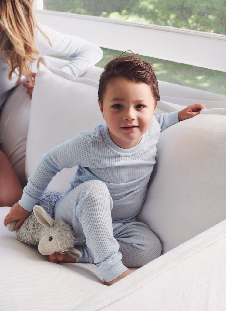 Polkadot BOYS CREW Long Sleeve - Sky Blue Rib Knit