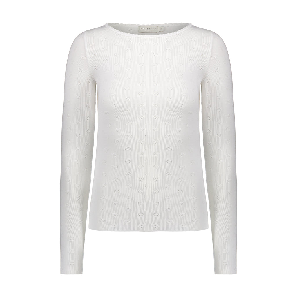 Polkadot VAL CREW Fitted Long Sleeve - Pearl White Hearts Pointelle