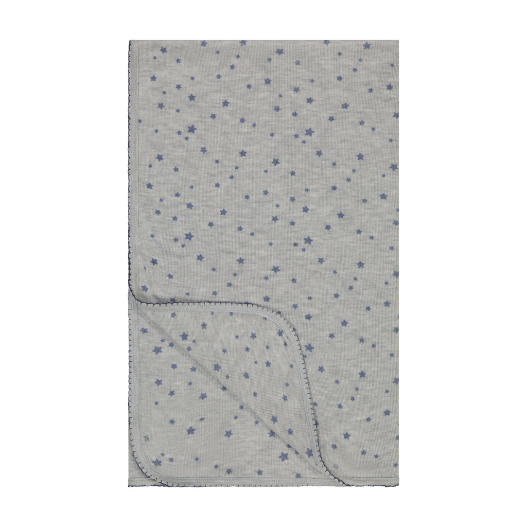 Polkadot BABY BLANKET - Navy Stars Print on Heather Grey
