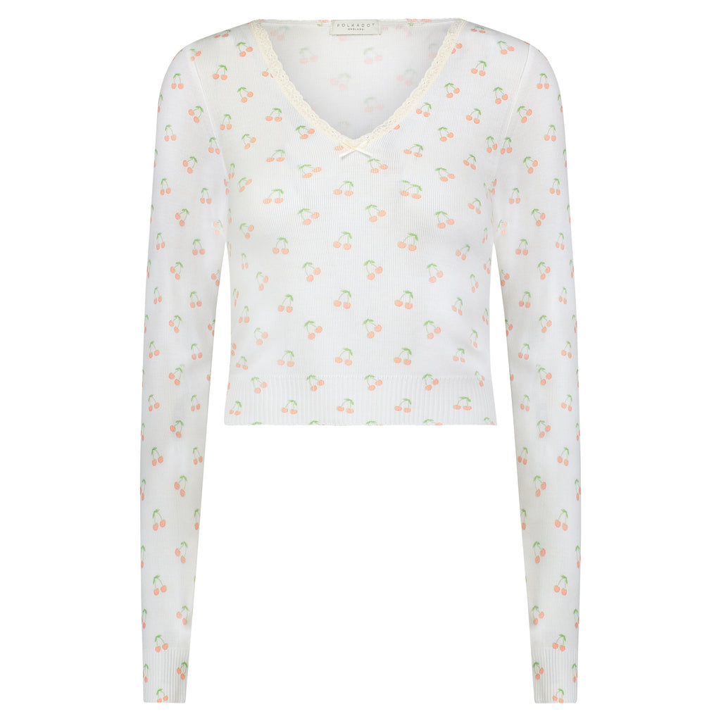 Polkadot BARBIE CROP V Long Sleeve - Cherry Print
