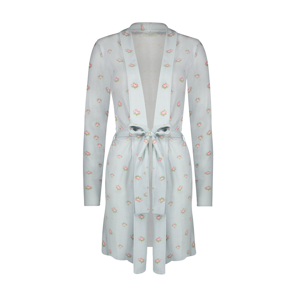 Polkadot Cardigan ROBE - Blue Ciel Rose Print