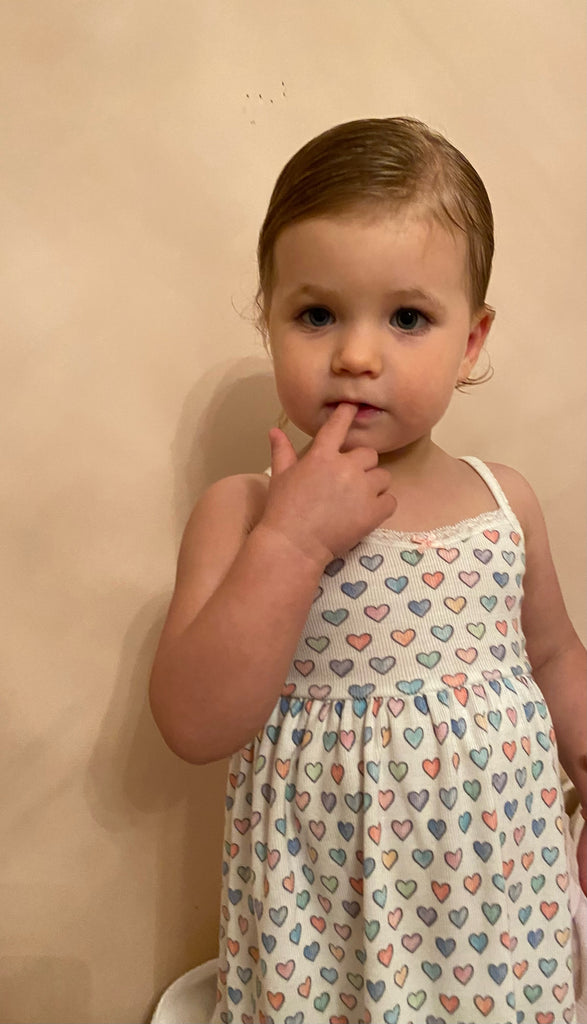 Polkadot GIRLS BABYDOLL GOWN - Rainbow Hearts Print