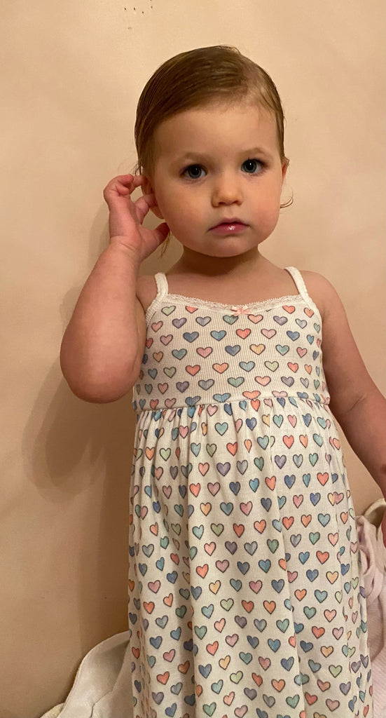 Polkadot GIRLS BABYDOLL GOWN - Rainbow Hearts Print