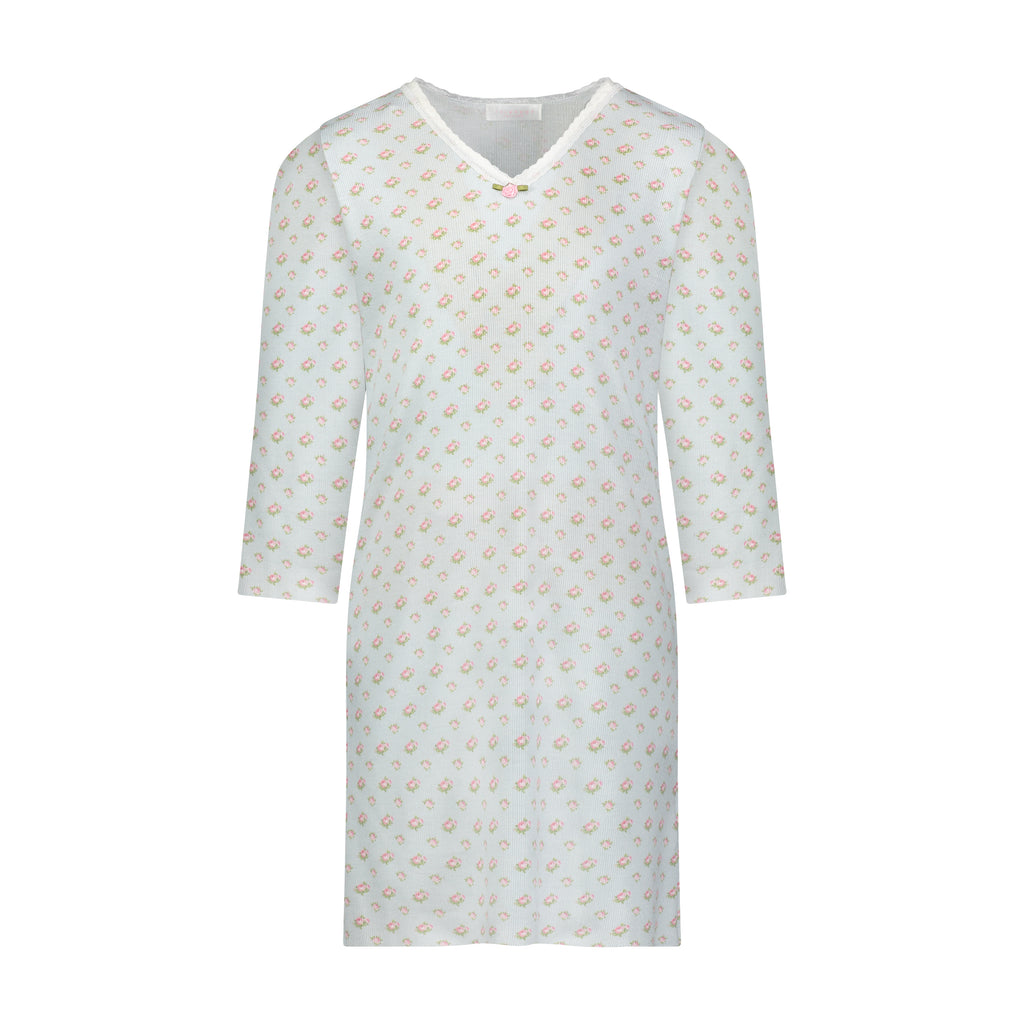 Polkadot GIRLS DRESS V Long Sleeve - Blue Ciel Ditsy Rose Print