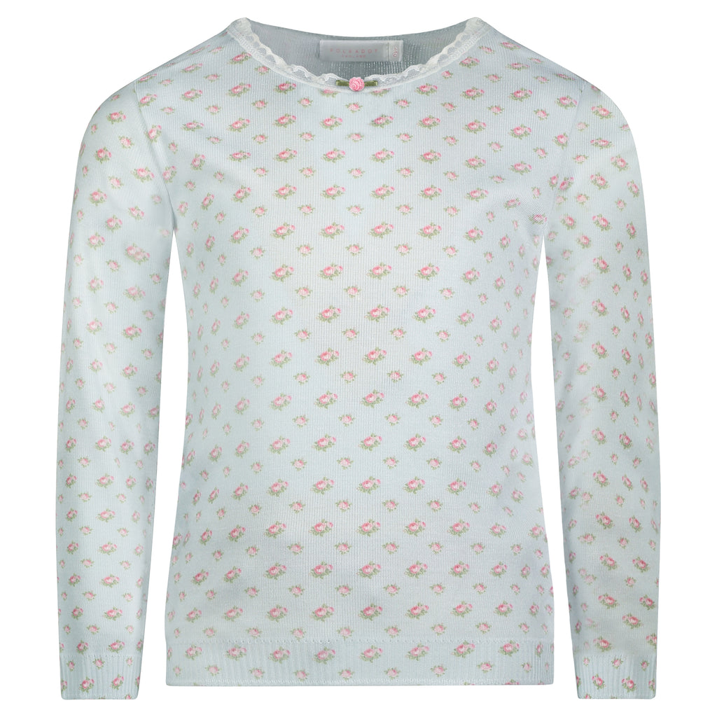 Polkadot GIRLS & BABY CREW Long Sleeve - Blue Ciel Ditsy Rose Print
