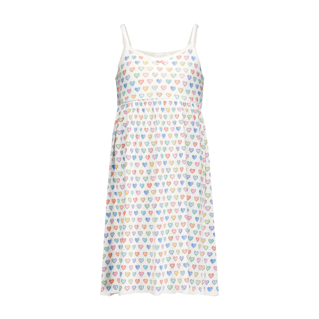 Polkadot GIRLS BABYDOLL GOWN - Rainbow Hearts Print