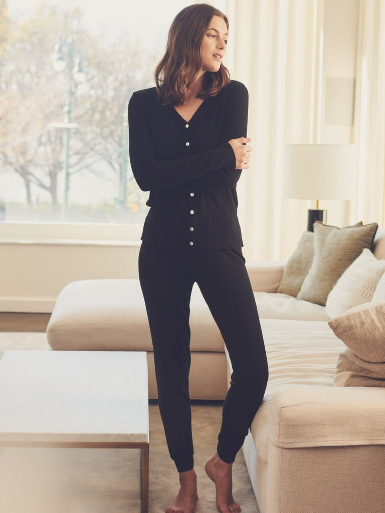 Polkadot JANE SLOUCHY RIB PJ SET ~ BLACK