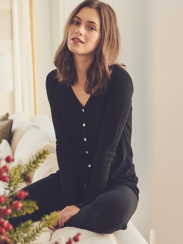 Polkadot JANE SLOUCHY RIB PJ SET ~ BLACK