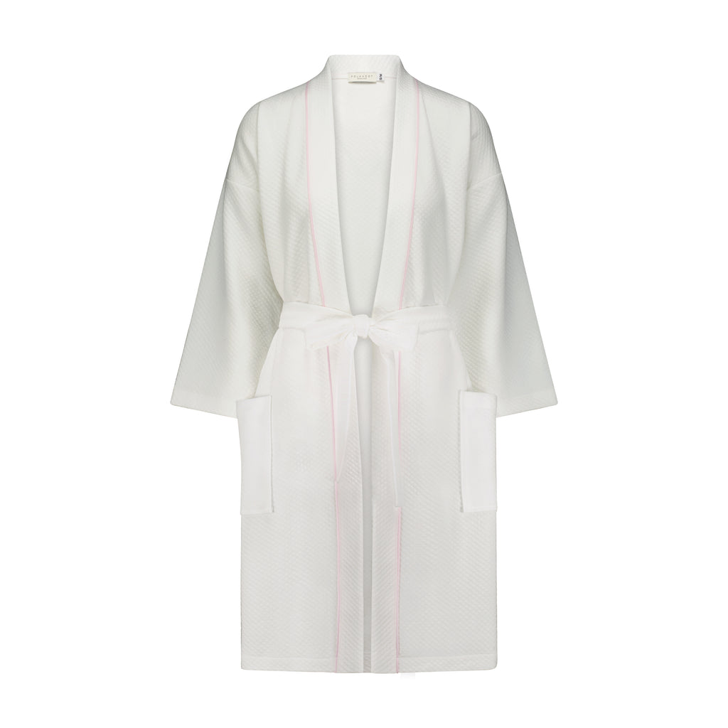 Polkadot QUILTED KIMONO ROBE - White Soft Cotton