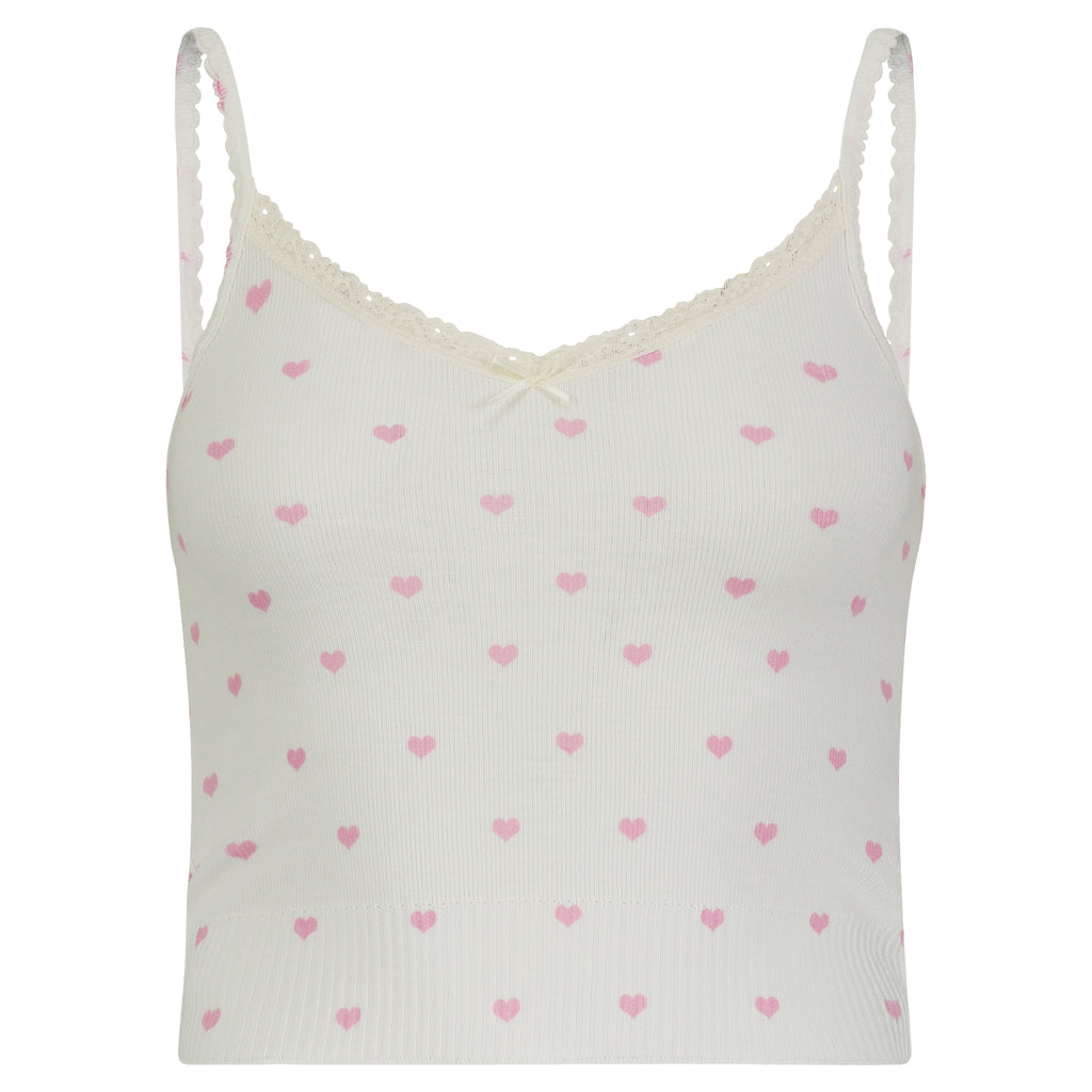 Polkadot LIZ CROP CAMI - Pink Hearts Print