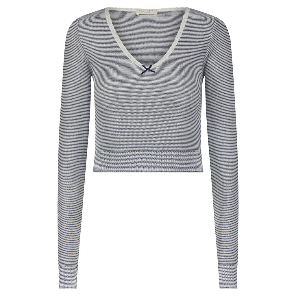 Polkadot BARBIE CROP V Long Sleeve - Navy Skinny Stripe -Restocked
