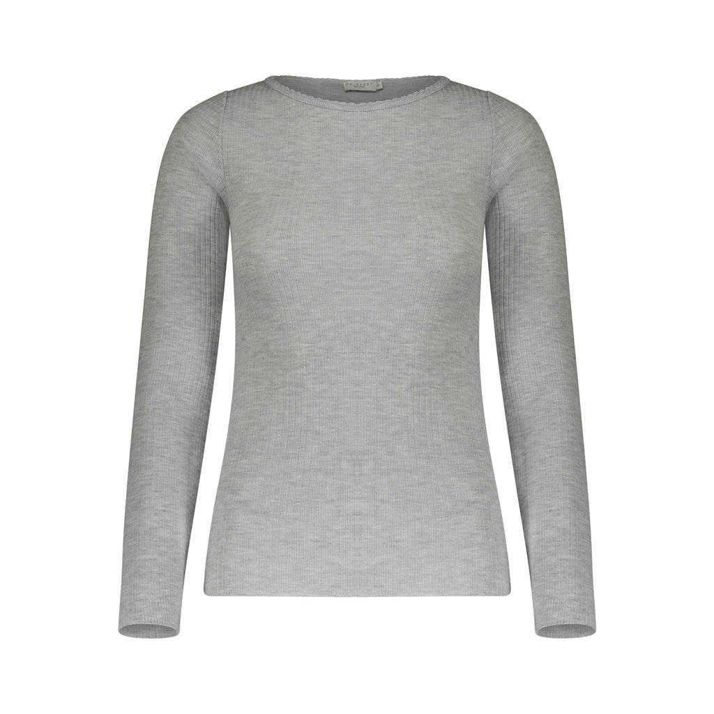 Polkadot SLOUCHY Crew Long Sleeve - Heather Grey Rib Knit