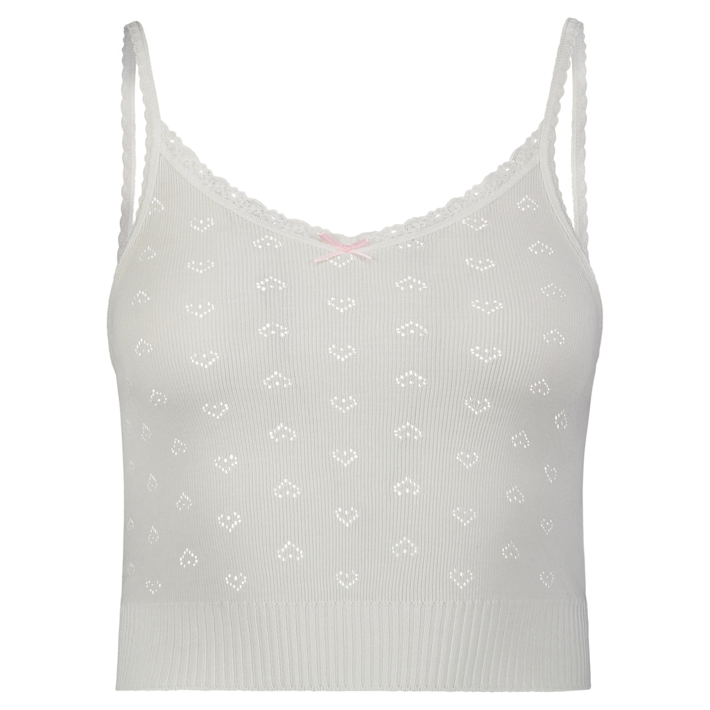 Polkadot LIZ CROP CAMI - Pearl White Hearts Pointelle