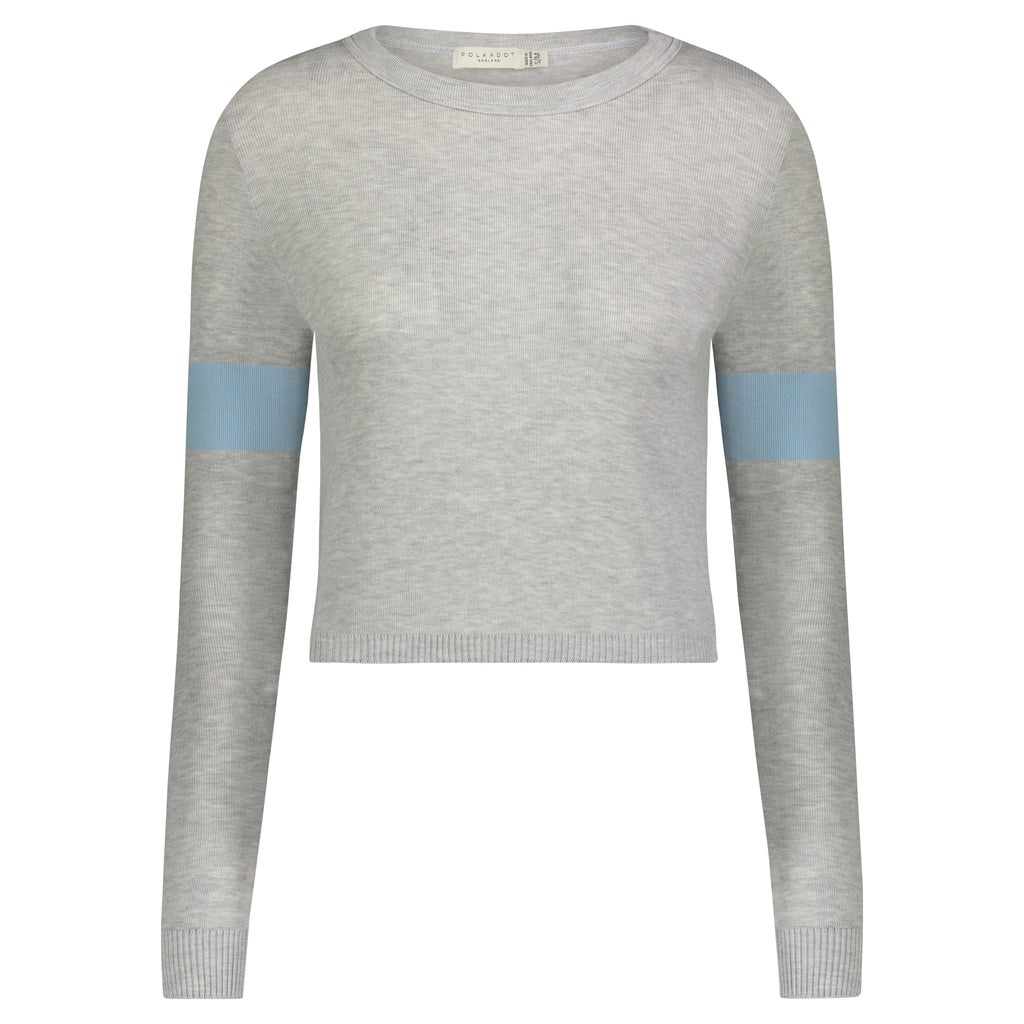 Polkadot PARKER CROP SLOUCHY Crew Heather Grey w Ocean Blue Stripe